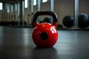 Kettlebell in a fitness room. Kettlebell on the floor. Sport equipment. Fitness concept. Ai generated pro photo