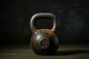 Kettlebell in a fitness room. Kettlebell on the floor. Sport equipment. Fitness concept. Ai generated pro photo