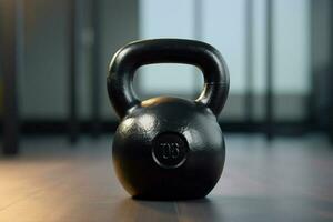 Kettlebell in a fitness room. Kettlebell on the floor. Sport equipment. Fitness concept. Ai generated pro photo