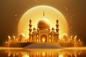 3d illustration of Eid Mubarak background with mosque and golden lanterns. ai generated pro photo