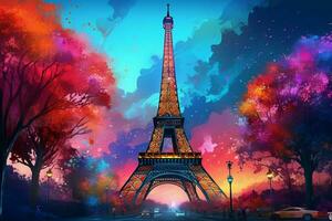eiffel torre en neón estilo en el antecedentes de el noche cielo, eiffel torre a noche en París, Francia. ai generado Pro foto