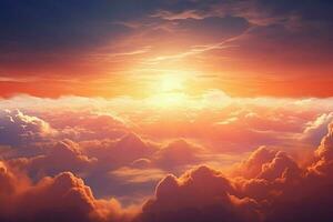 Beautiful aerial view above clouds at sunset. sunset above the clouds. ai generated pro photo