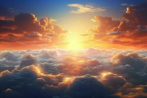 Beautiful aerial view above clouds at sunset. sunset above the clouds. ai generated pro photo