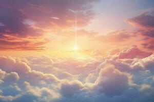 Beautiful aerial view above clouds at sunset. sunset above the clouds. ai generated pro photo