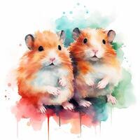 Two hamsters on watercolor background. ai generated pro photo