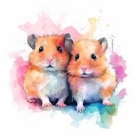 Two hamsters on watercolor background. ai generated pro photo