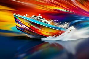 luxury yacht in the sea on a dark background, Speedboat on the water with motion blur effect, extreme sport. ai generated pro photo