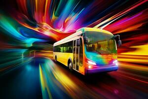 Bus on the road at night with motion blur effect, abstract background. ai generated pro photo