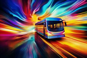 Bus on the road at night with motion blur effect, abstract background. ai generated pro photo