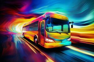 autobús en el la carretera a noche con movimiento difuminar efecto, resumen antecedentes. ai generado Pro foto