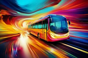 Bus on the road at night with motion blur effect, abstract background. ai generated pro photo