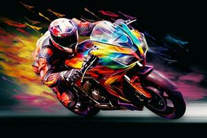 Motorcycle rider on sport bike. Extreme sport concept. 3D Rendering. ai generated pro photo