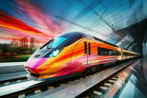 High-speed train on the high-speed railway. Motion blur. ai generated pro photo