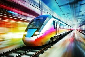 High-speed train on the high-speed railway. Motion blur. ai generated pro photo