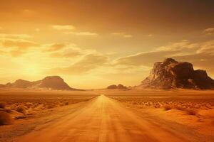 suciedad la carretera en el medio de el desierto, Desierto la carretera en el Sáhara desierto. ai generado Pro foto