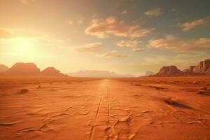 Dirt road in the middle of the desert, Desert road in the Sahara desert. ai generated pro photo