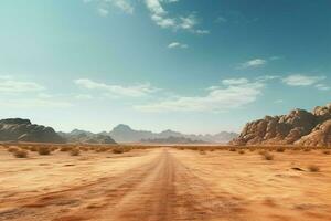 Dirt road in the middle of the desert, Desert road in the Sahara desert. ai generated pro photo