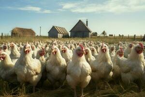 chickens on traditional free range poultry farm. Chickens on the farm. Selective focus. nature. ai generated pro photo