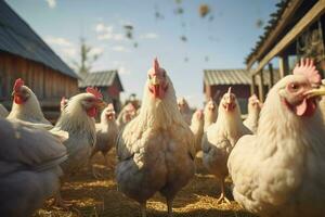 chickens on traditional free range poultry farm. Chickens on the farm. Selective focus. nature. ai generated pro photo