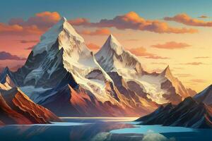 Fantasy landscape with mountains and clouds. 3D illustration. Digital painting. ai generated pro photo