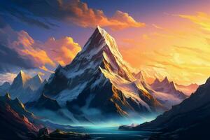 Fantasy landscape with mountains and clouds. 3D illustration. Digital painting. ai generated pro photo