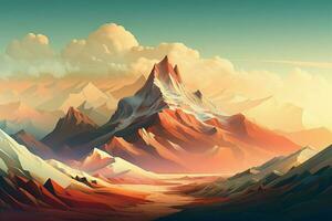fantasía paisaje con montañas y nubes 3d ilustración. digital cuadro. ai generado Pro foto