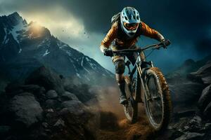 Mountain bike rider in the mountains. Sport and active life concept. ai generated pro photo