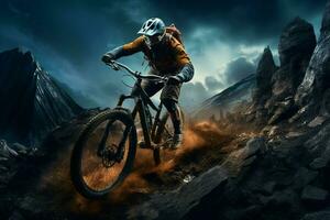 Mountain bike rider in the mountains. Sport and active life concept. ai generated pro photo