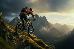 Mountain bike rider in the mountains. Sport and active life concept. ai generated pro photo