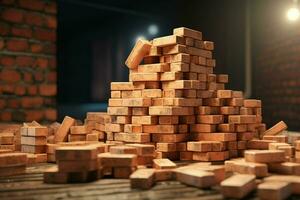 Stack of red bricks on the background of a brick wall. Construction concept. ai generated pro photo