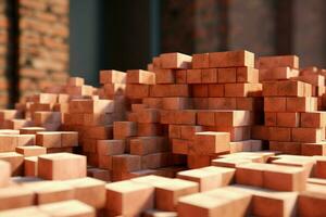 Stack of red bricks on the background of a brick wall. Construction concept. ai generated pro photo