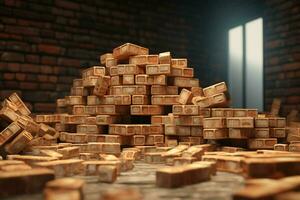 Stack of red bricks on the background of a brick wall. Construction concept. ai generated pro photo