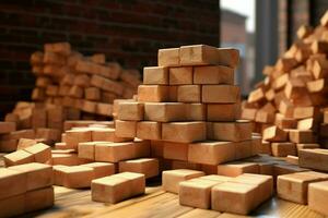 Stack of red bricks on the background of a brick wall. Construction concept. ai generated pro photo