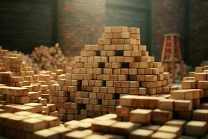 Stack of red bricks on the background of a brick wall. Construction concept. ai generated pro photo