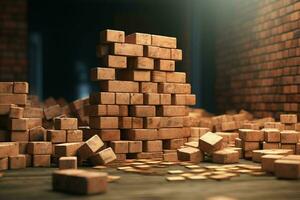 Stack of red bricks on the background of a brick wall. Construction concept. ai generated pro photo