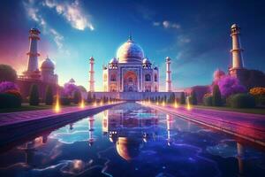 Taj Mahal with fireworks in the background, New Delhi, India. ai generated pro photo