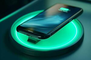 Smartphone with charging cable on the table. ai generated Smartphone with charging cable on the table. ai generated photo
