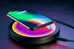 Smartphone with charging cable on the table. ai generated Smartphone with charging cable on the table. ai generated photo