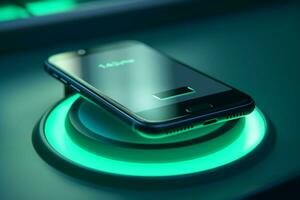 Smartphone with charging cable on the table. ai generated Smartphone with charging cable on the table. ai generated photo
