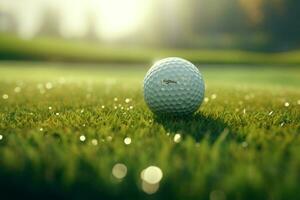 Golf ball on the green grass with bokeh background. ai generated  pro photo