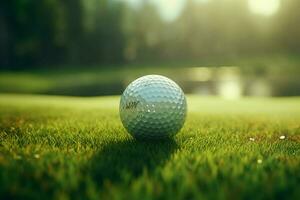 golf pelota en el verde césped con bokeh antecedentes. ai generado Pro foto