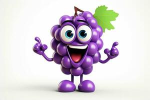 Cartoon character of mulberry fruit with green leaf on white background. ai generated  pro photo