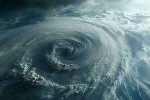 fantástico ver de el mar desde un avión. dramático escena. aéreo ver de azul cielo y nubes con tornado. 3d prestar. ai generado Pro foto