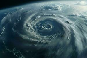 Fantastic view of the sea from a plane. Dramatic scene. Aerial view of blue sky and clouds with tornado. 3d render. ai generated pro photo