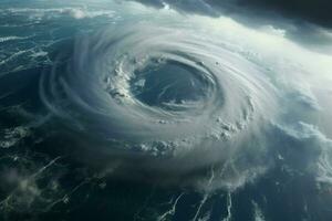 fantástico ver de el mar desde un avión. dramático escena. aéreo ver de azul cielo y nubes con tornado. 3d prestar. ai generado Pro foto