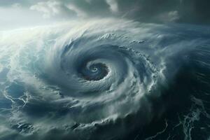 fantástico ver de el mar desde un avión. dramático escena. aéreo ver de azul cielo y nubes con tornado. 3d prestar. ai generado Pro foto