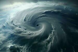 fantástico ver de el mar desde un avión. dramático escena. aéreo ver de azul cielo y nubes con tornado. 3d prestar. ai generado Pro foto