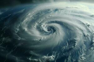 Fantastic view of the sea from a plane. Dramatic scene. Aerial view of blue sky and clouds with tornado. 3d render. ai generated pro photo