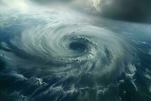 fantástico ver de el mar desde un avión. dramático escena. aéreo ver de azul cielo y nubes con tornado. 3d prestar. ai generado Pro foto