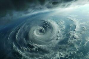 Fantastic view of the sea from a plane. Dramatic scene. Aerial view of blue sky and clouds with tornado. 3d render. ai generated pro photo